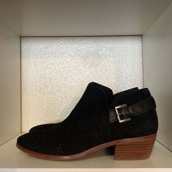 Sam Edelman Black Suede Perforated Ankle Booties Boho Chic Western Fall Street - Picture 2 of 16